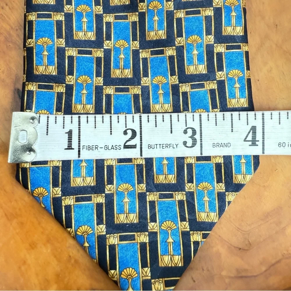 Lanvin Vintage 90s Black Blue and Gold Silk 4” x 56” Tie